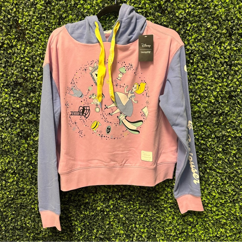 Loungefly Disney Alice Rabbit Hole Crop Hoodie size L - Picture 2 of 10